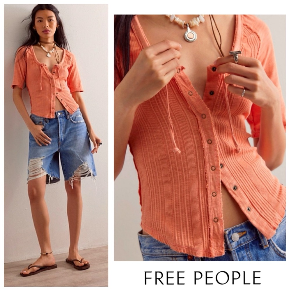 ☀️NWTS- FREE PEOPLE We The Free Daisy Tee M Soft-Ribbed Feminine Lightweight